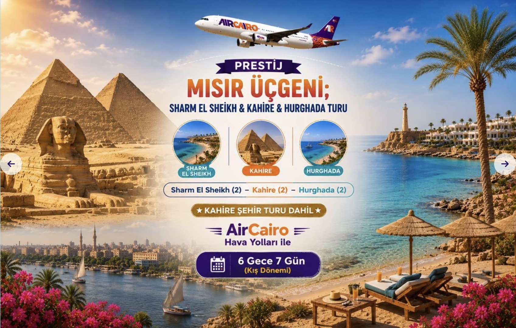 İstanbul’dan Cairo Hava Yolları İle 6 Gece 7 Gün Sharm El Sheikh & Kahire & Hurghada Turu